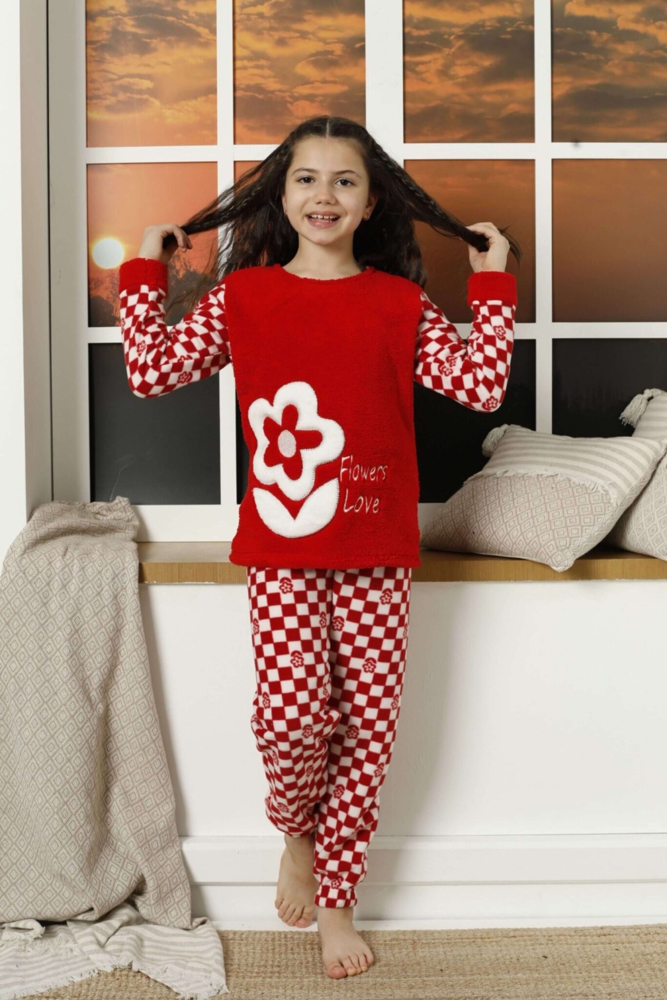 Παιδική Πιτζάμα Fleece Flowers Love 22042